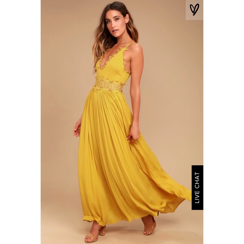 NWT Lulus Mustard Linen and Crotchet Maxi